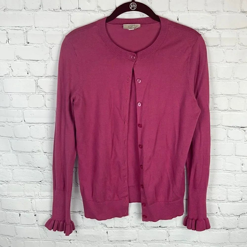 Loft Ruffle Sleeve Pink Cardigan Size Small
